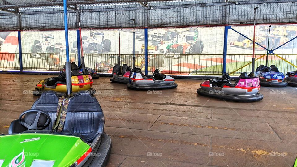 children's circuit with cars in the amusement park in the city of Kiev