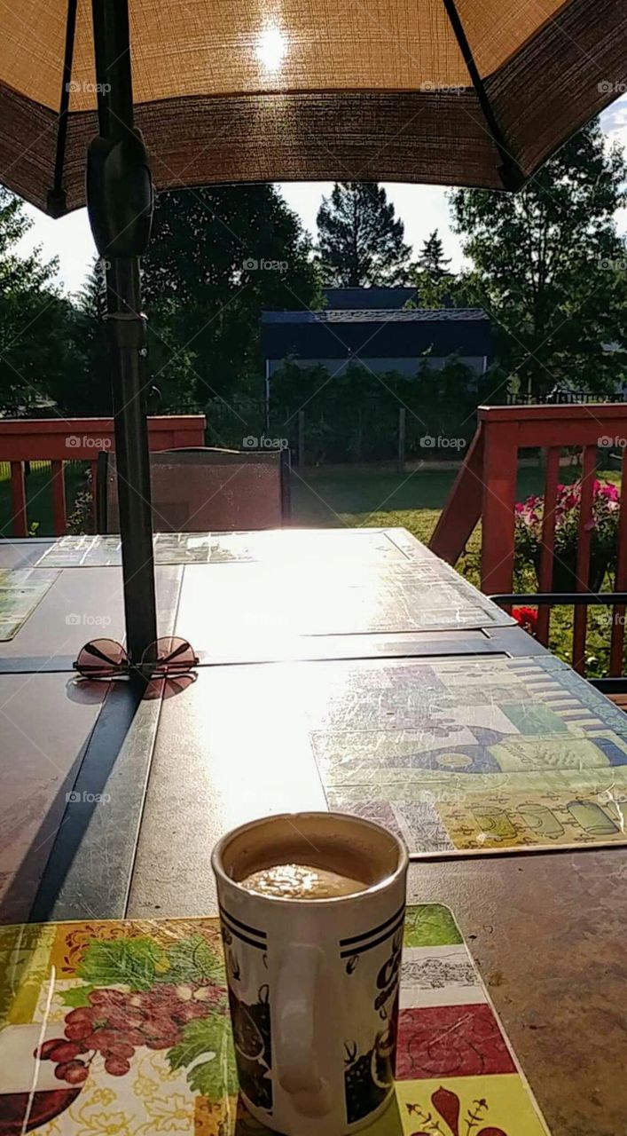 early morning coffee outdoors