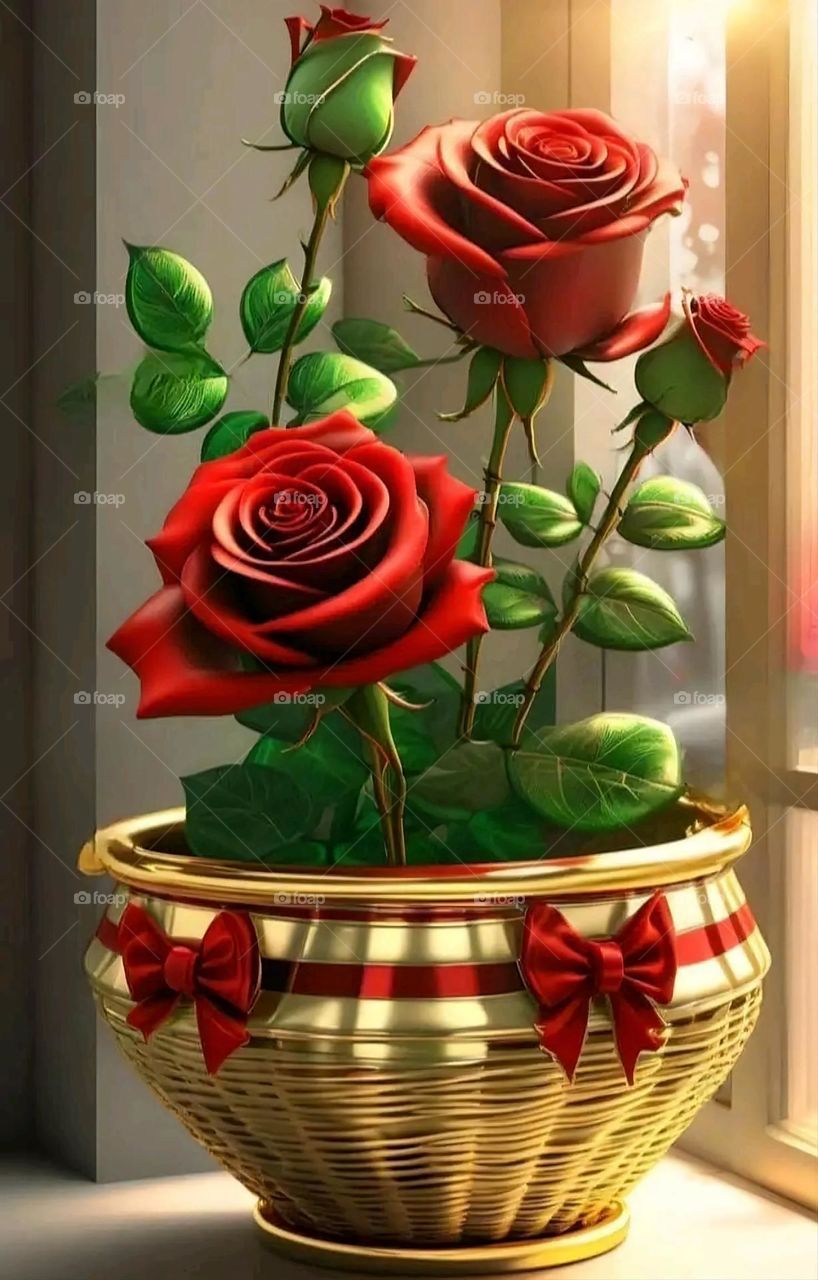 A very beautiful picture, and there is no better picture than it. There is no better picture of green herbs and colorful, red and white roses than it. Glory be to God, the natural and picturesque view, and there is no more