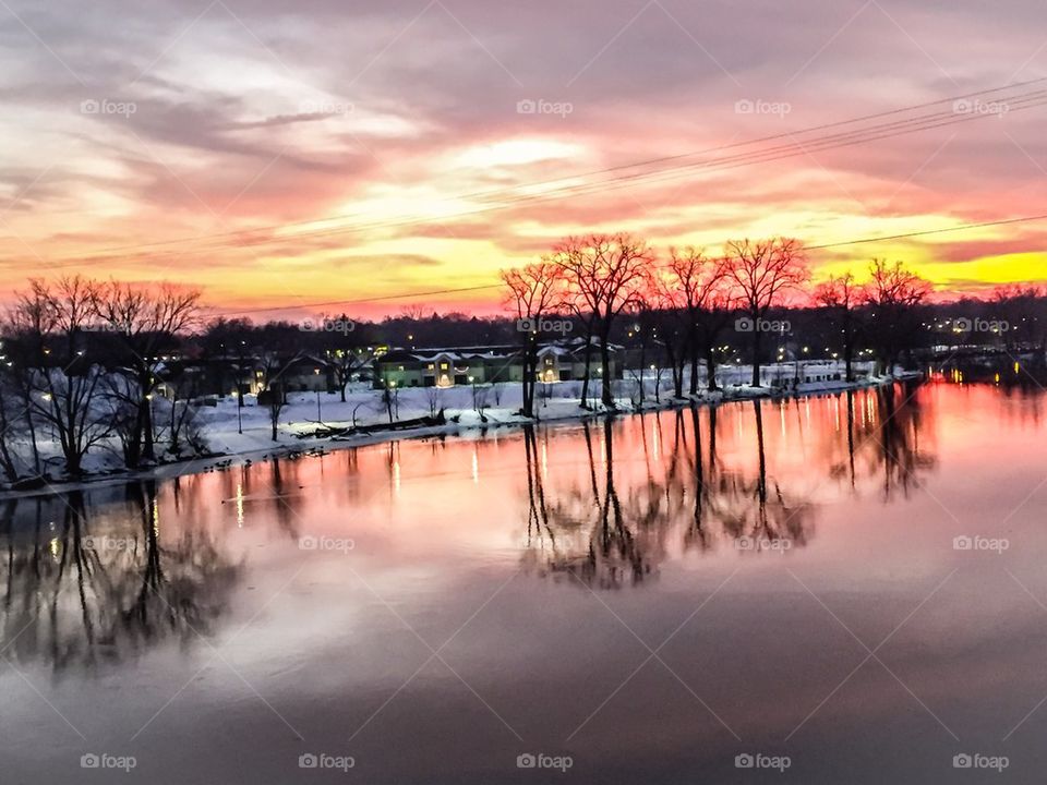 Sun Setting on Winter Wonderland Landscape