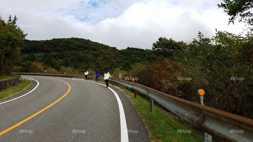 Walking along the windy road