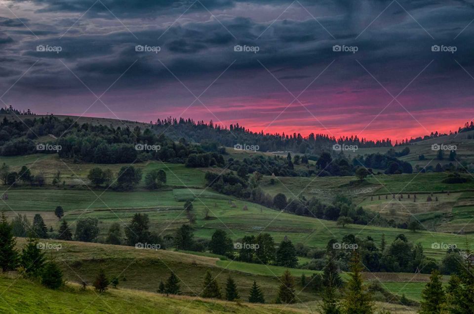Ukrainian Carpathian Mountains during sunset
