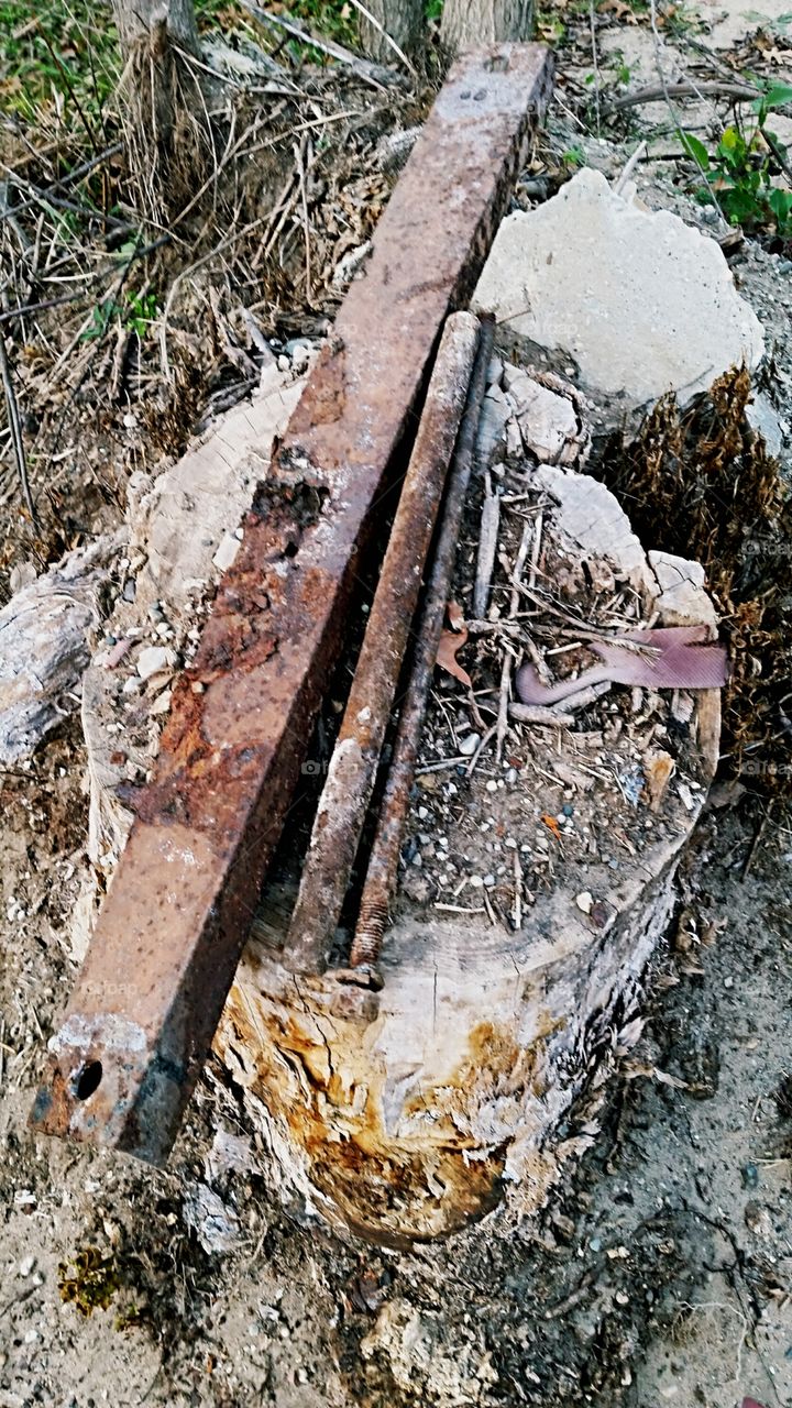 Rusted Metal on a Stump