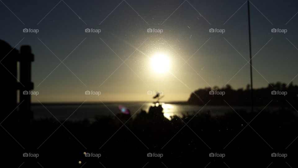 Sunset, Landscape, Moon, Sun, Backlit