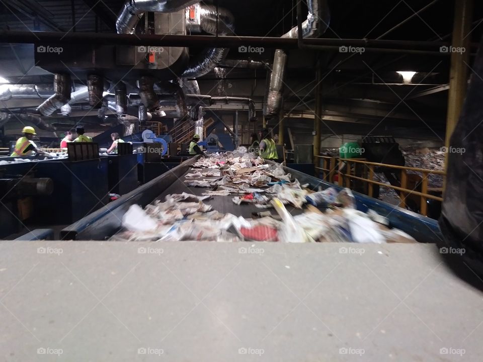 sorting the paper at the recycling center