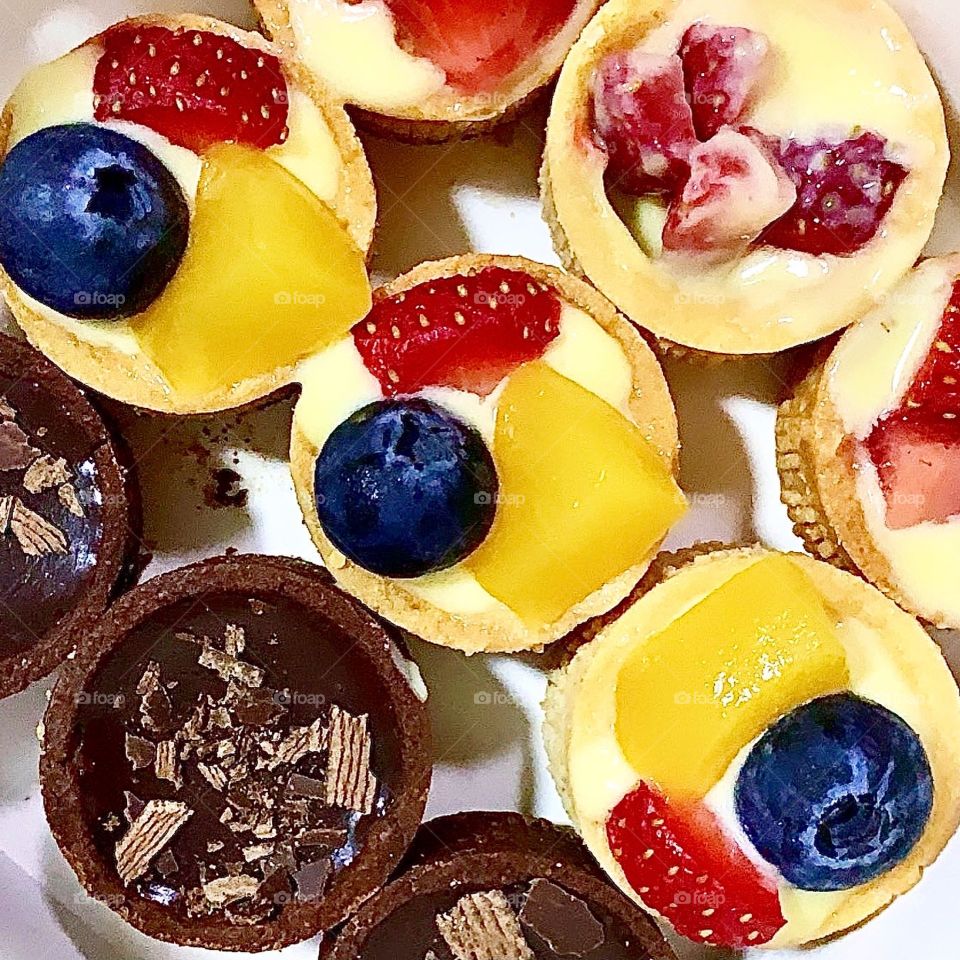 Homebaked Mini yummy tart in chocolate, and fruits flavour