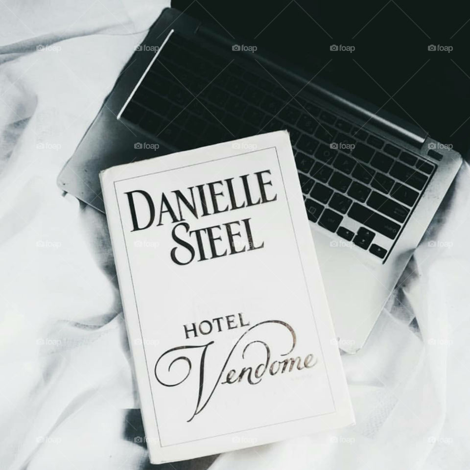 Hotel Vendome by Danielle Steel. lazy sundays, flat lay photography, technology, books, food, magazines, laptop, white theme, clean, tumblr, still life photography, commercial, ads, office, sundays, flatlay, minimal, minimalist, aesthetic, art