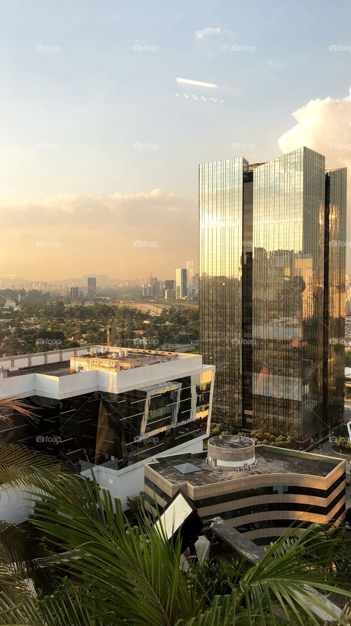 View of one of São Paulo’s business centers, Brazil, at sunset