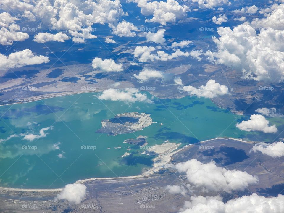 Clouds create reflections on the surface of California's Mono Lake