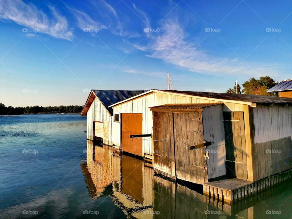 Wonderful old boathouses in the Finnish archipelago landscape.