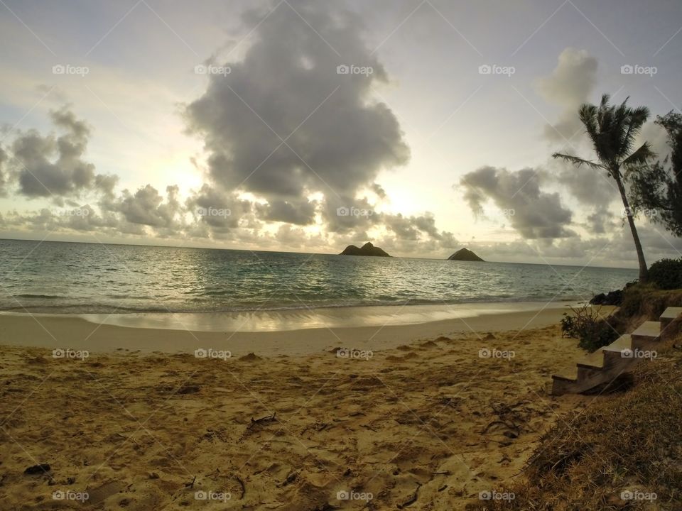 Sunset on Lanikai. Taken in Hawaii on Lanikai beach. With islands in the distance