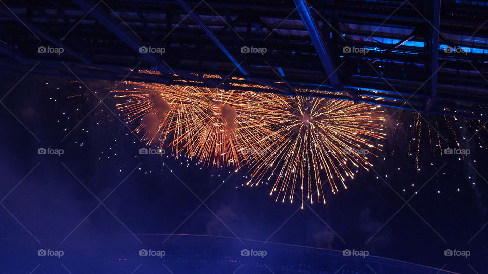 Fireworks show. Fireworks show on 08/02/2015, at new stadium in Monterrey Nuevo Leon Mexico, soccer field BBVA 