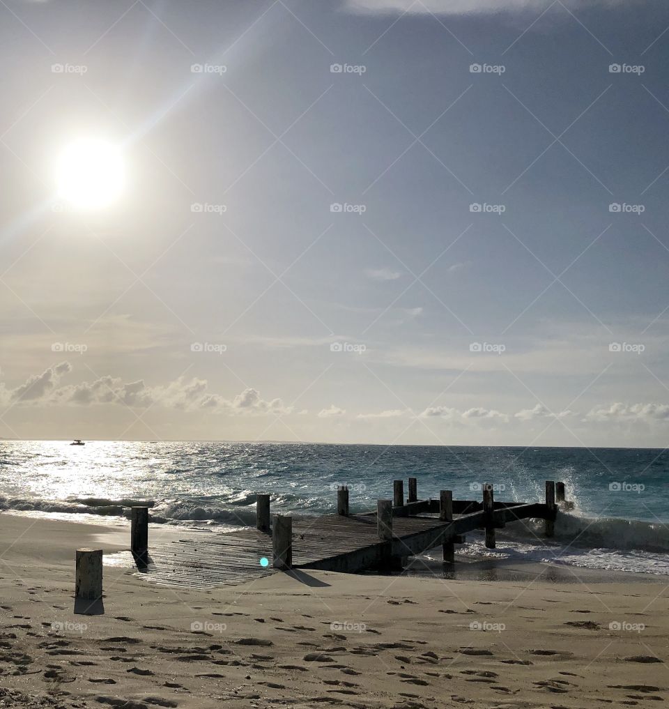 Sunset over a wooden pier 