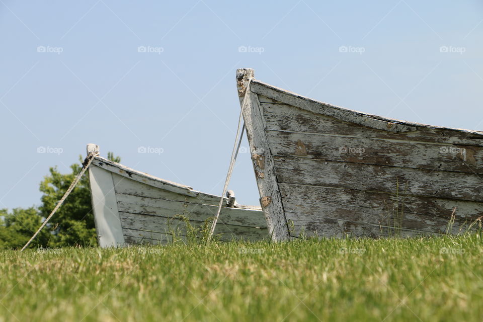 Close-up of boats on filed