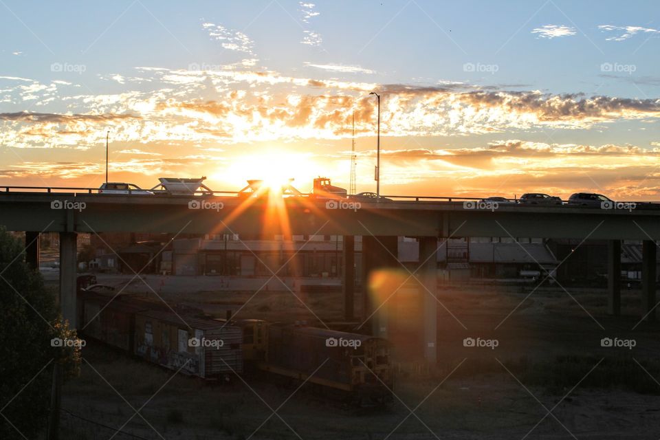 sunrise over I-5 interstate in downtown Sacramento California