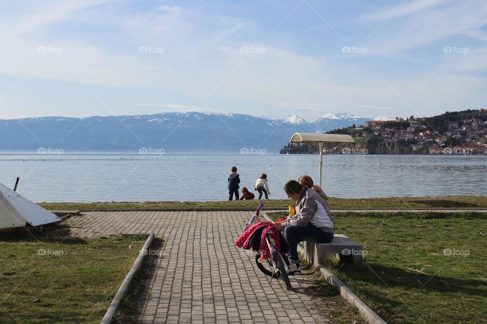 People/locals enjoying their day off on Lake Ohrid in Macedonia. 