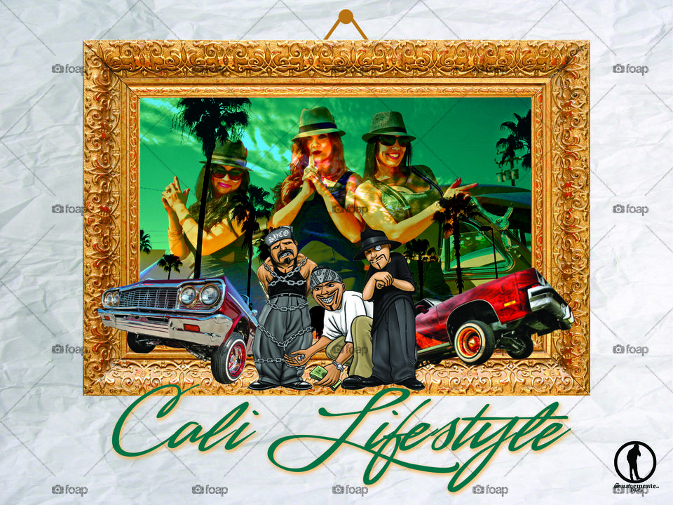 Golden picture frame with illustration