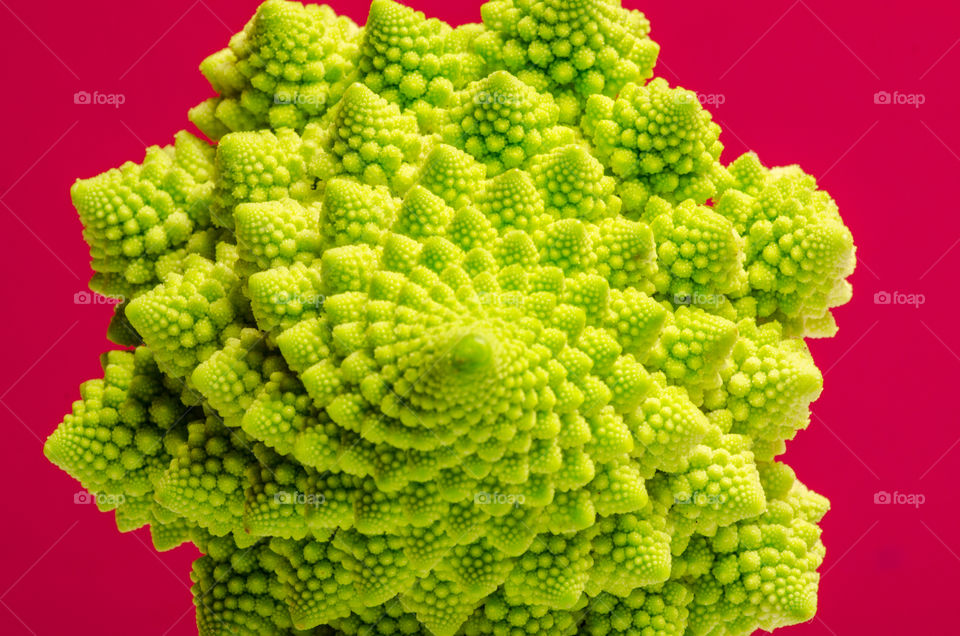Romanesco cauliflower with a red background