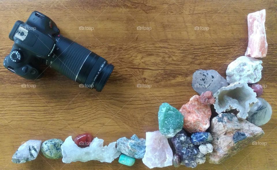 camera and rocks