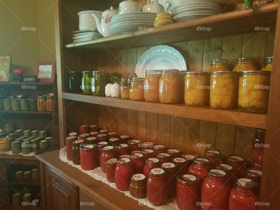 When canning takes over your dining room hutch