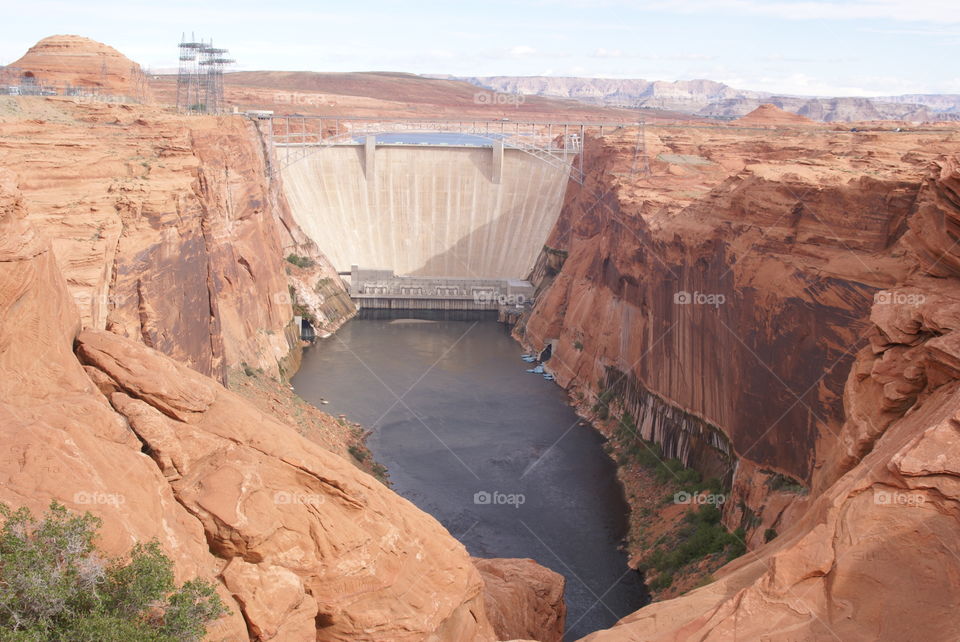 Glen canyon dam. Glen canyon dam blocking the Colorado River and creating lake Powell