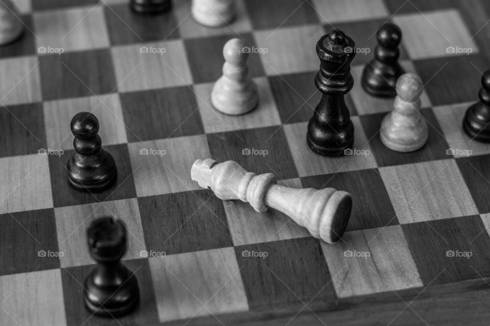 Still life shot of the strategic game of chess. This was setup as a chess mate scene!