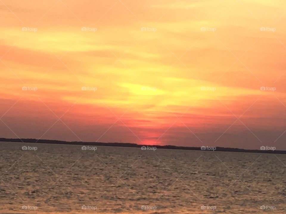 Beautiful sunset view from boardwalk Duck, NC