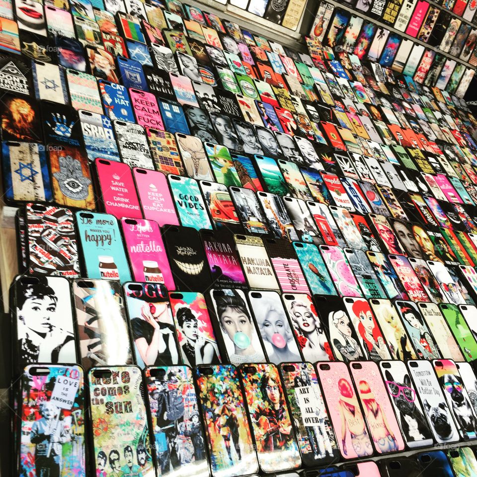 Tons of Colorful Beautiful Cell Phone Cases Lined Up for Sale