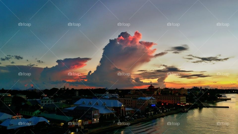 huge pink red. I'm not sure never seen a color like this..Nassau Bahama's.. View from Royal Caribbean enchantment of the seas