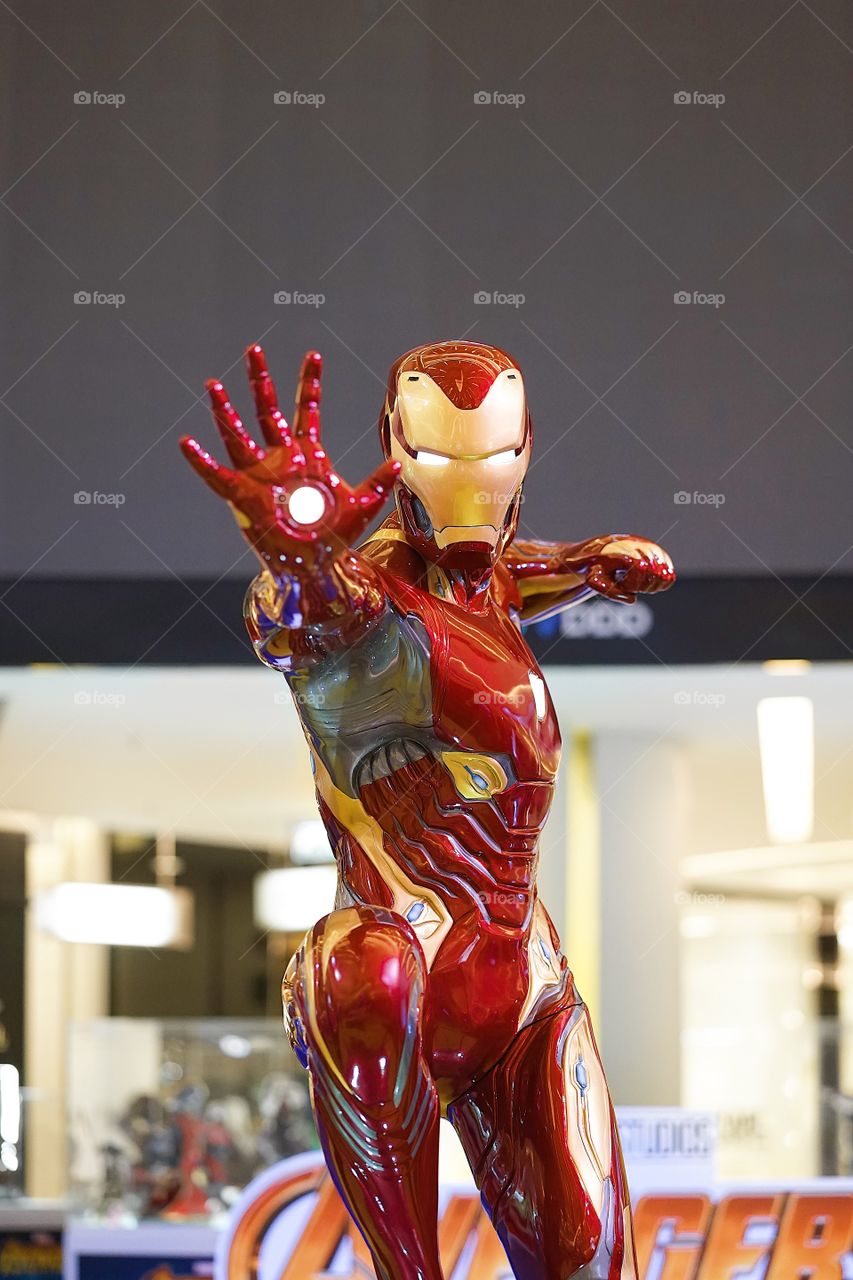 Bangkok, Thailand - April 30, 2018 : A photo of Iron man real-life size figure on display. Iron man is a 2008 American super hero film created by Marvel studios. Editorial use only.