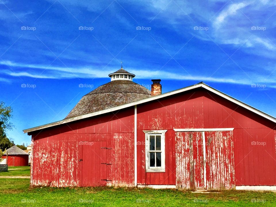 Red and white barns 
