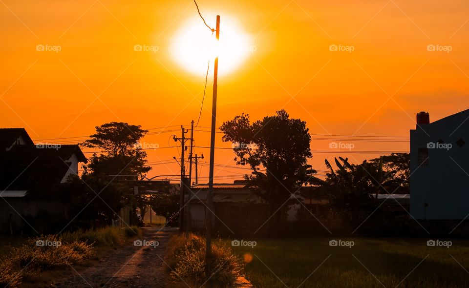 Sunset in Sukoharjo, Central Java, Indonesia on June 16, 2018