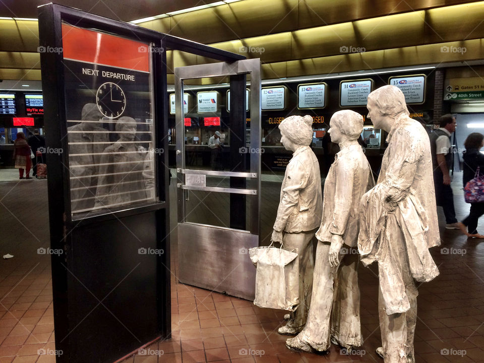 Waiting for the bus at the bus terminal at Port Authority, NY. 