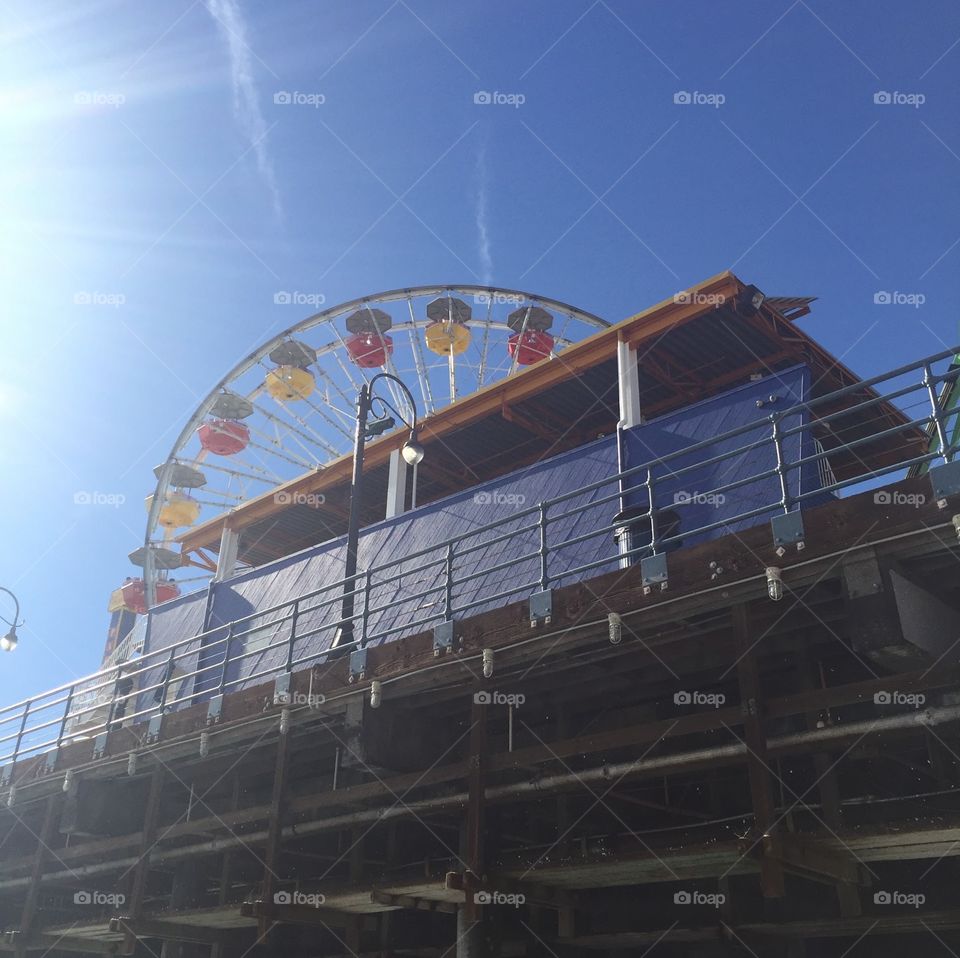 Santa Monica Farris Wheel. Looking up at the Santa Monica Pier farris wheel in Southern California.