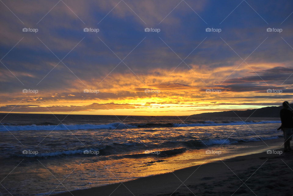 Beautiful sunset at Santa Monica beach