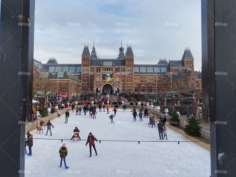 Ice skating in the winter