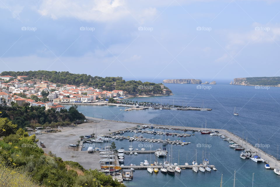 high angle view of harbor in town