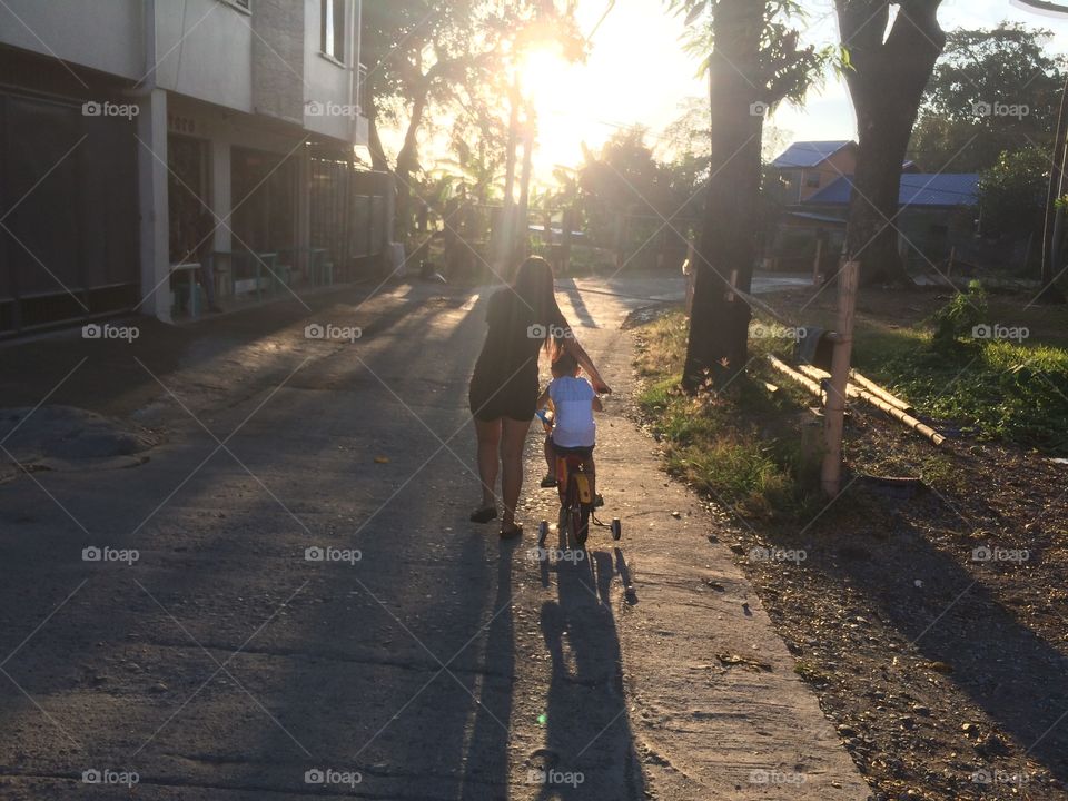 outdoors, kids play, stroll