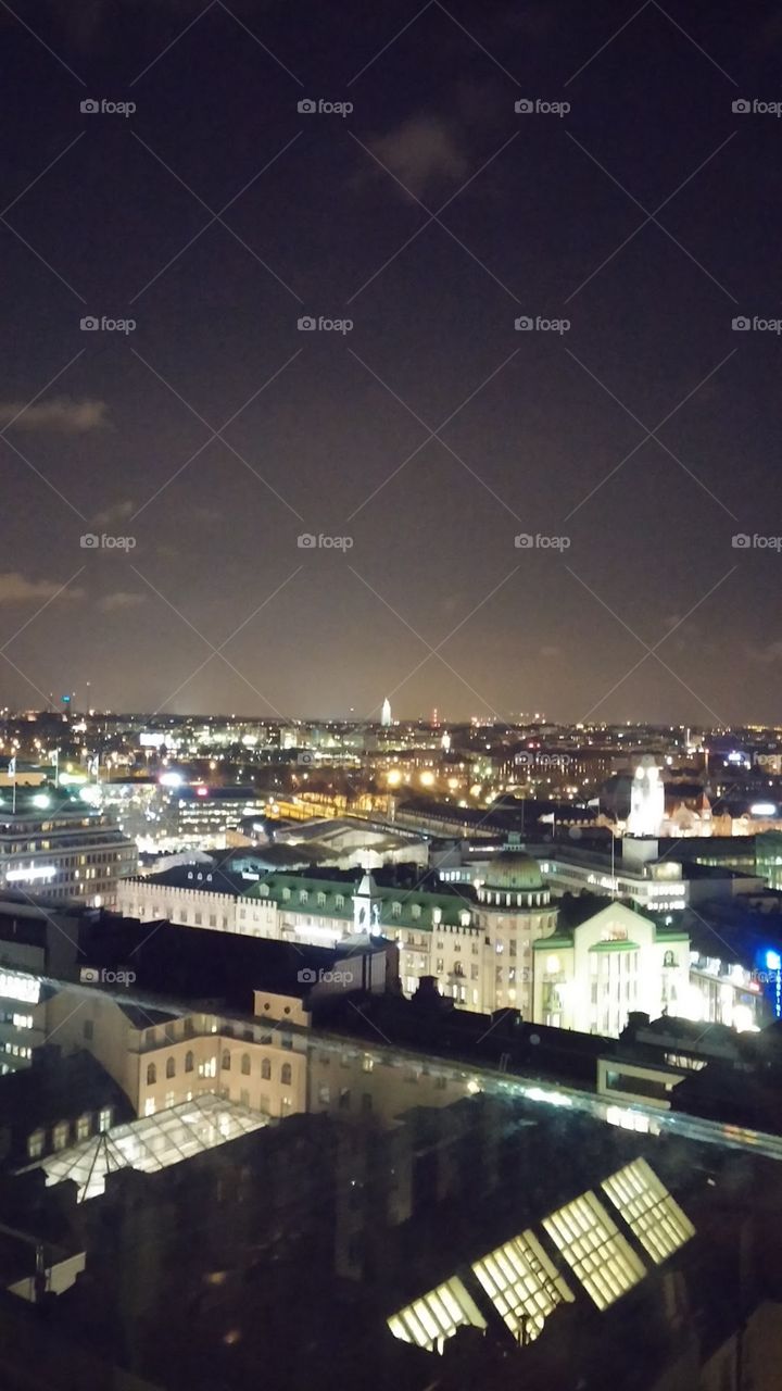 Evening winter view of Helsinki, Finland from a quiet lookout in the centre of the city.