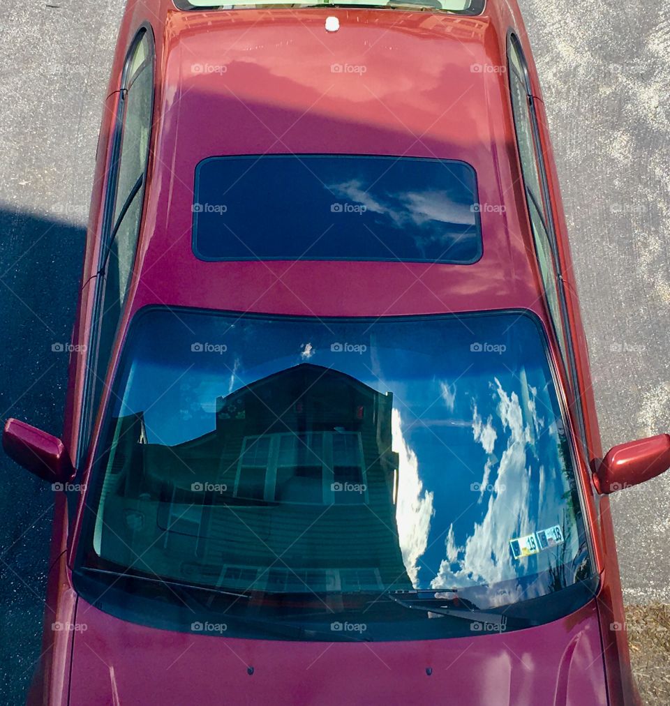 Window view windshield reflections of a Subaru 