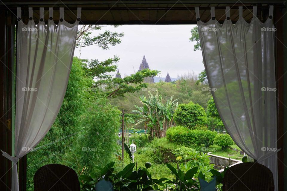 Top of prambanan temple, seen from window