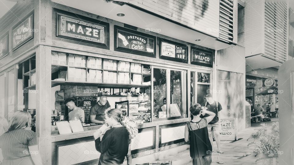 The Maze take-out coffee shop at the University of New South Wales, Sydney, Australia. Monochrome version.