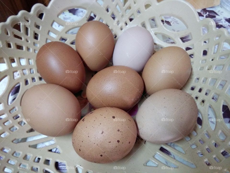 Eggs in a basket.