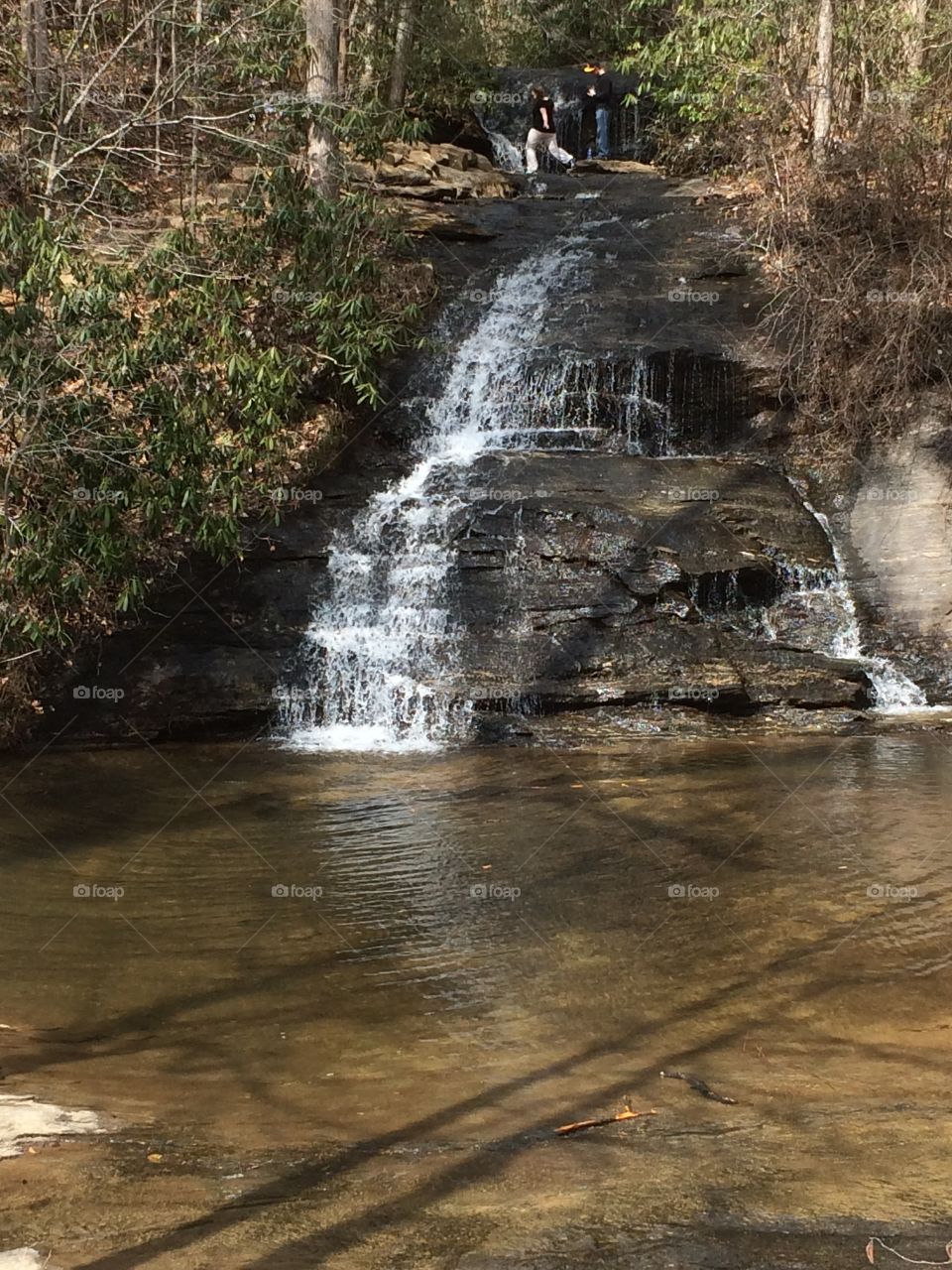 The cool clear waters of Wildcat Branch Falls near Cleveland, South Carolina, in the foothills of the Blue Ridge Mountains. 