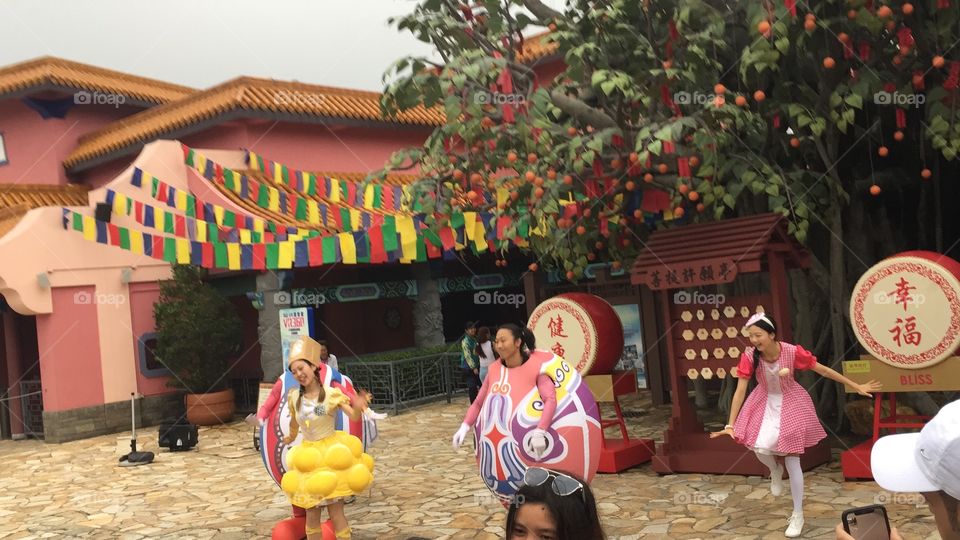 Ngong Ping Village, Lantau Island, Hong Kong. Easter Weekend Celebrations and  Buddha. 