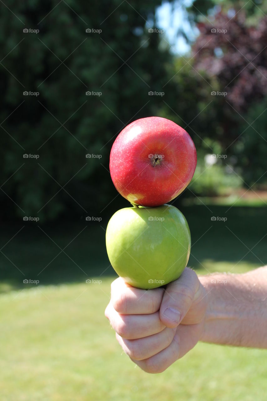 Human balancing apples