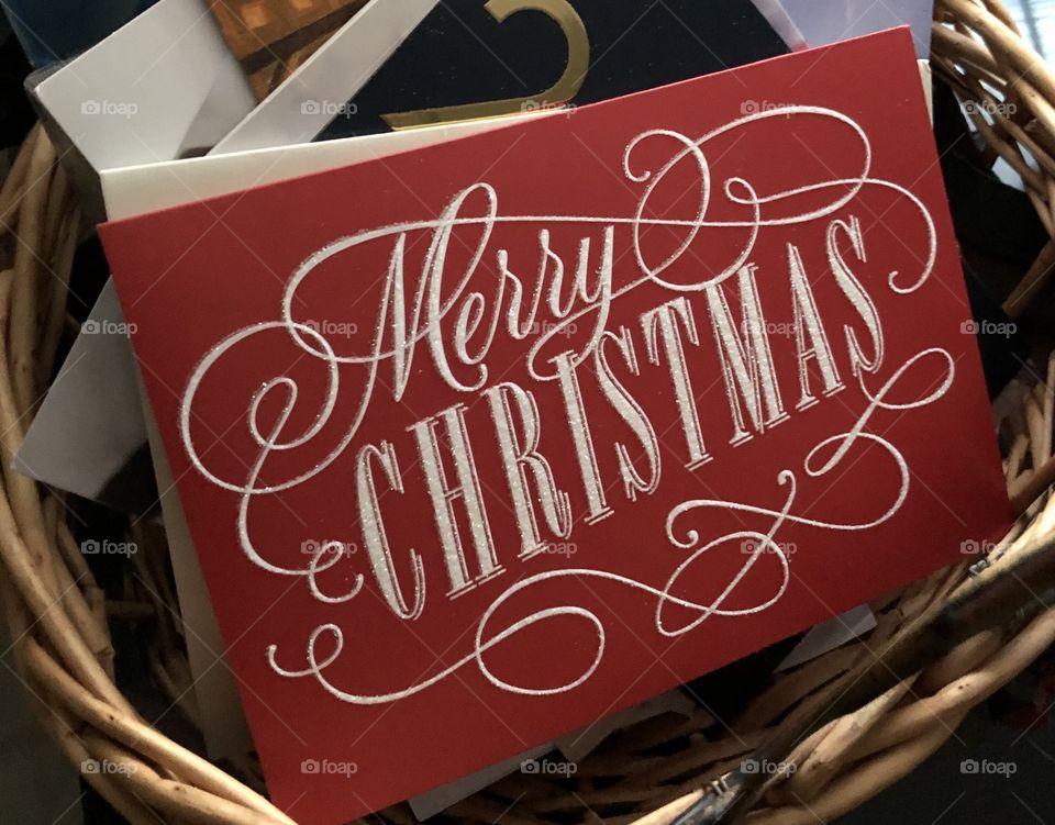 Basket of Christmas cards Merry Christmas 