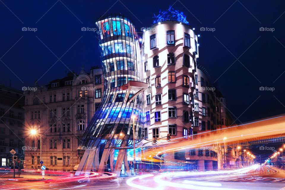 Long exposure night view of a house in Prague