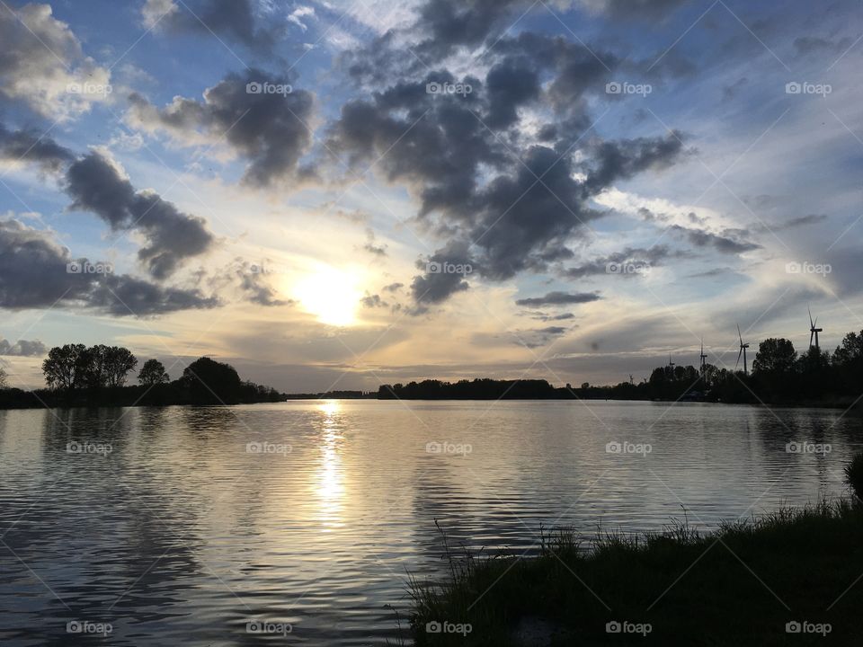 Sunset above the lake the Netherlands 