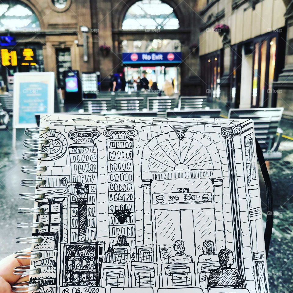 An illustration of the train station at the train station